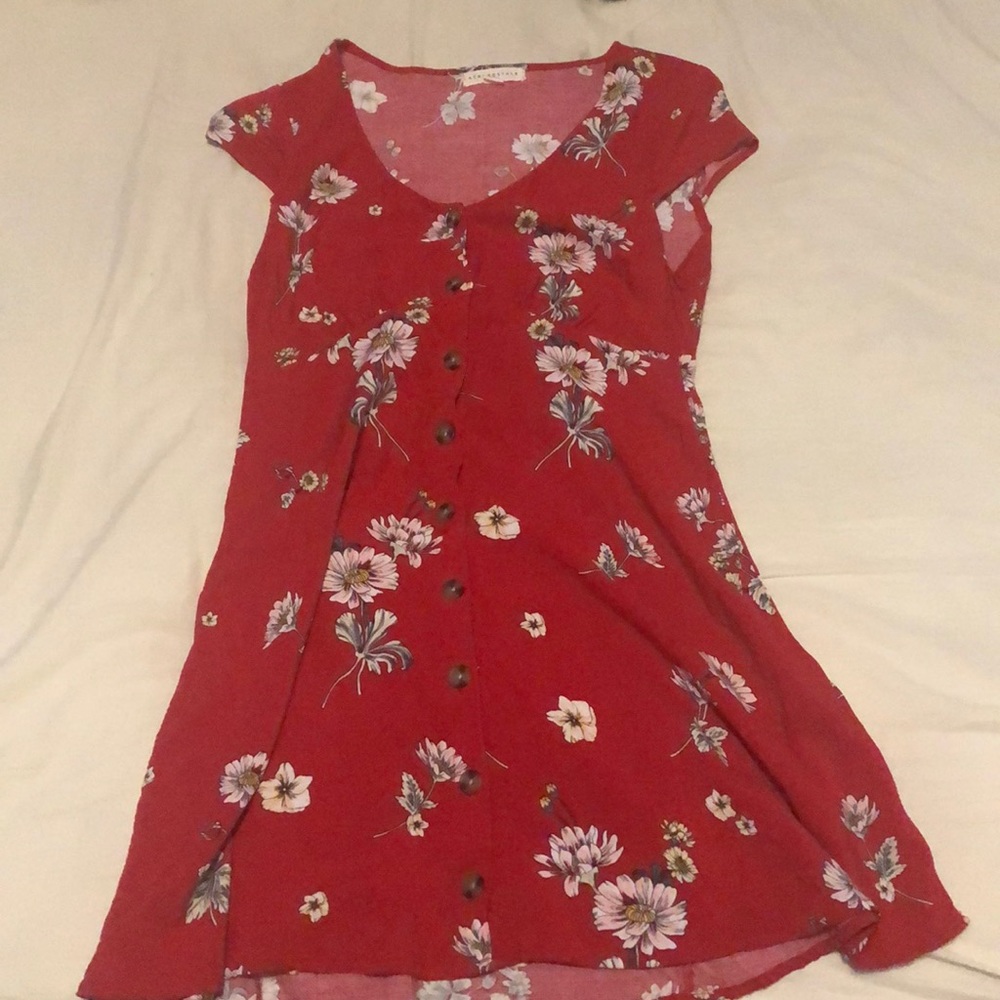 red floral flowy dress